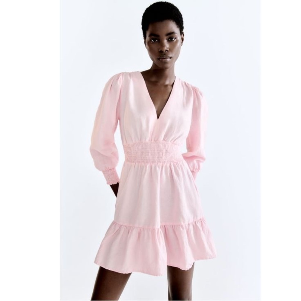 Zara Light Pink V-Neck Dress